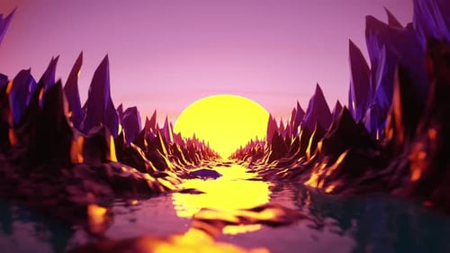 Vaporwave - Landschaft bei Sonnenuntergang