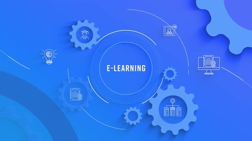 Modern E-Learning Animated Infographic with Rotating Gears and Line Icons