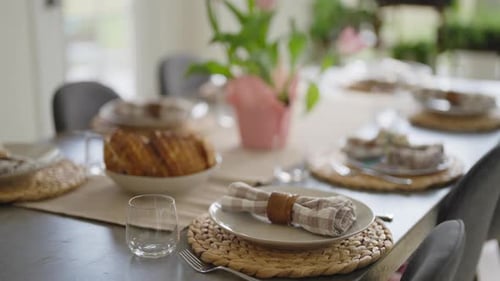 Formal Easter dinner place setting.