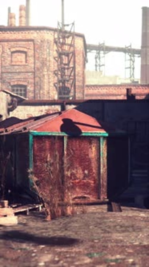Decaying Rusty Metal Structure in Factory Vertical