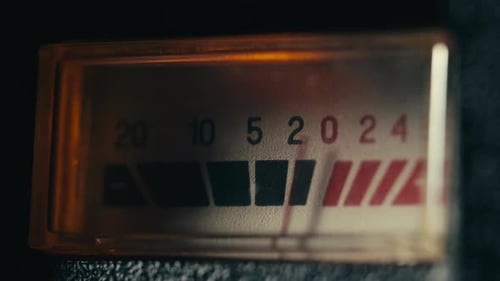 Retro Sound Level Meter Decibel Meter in Studio Vintage Audio Equipment Close Up Magnetic Tape Music