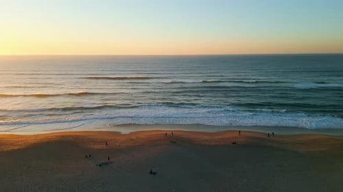 Stunning Golden Sunset Sky Over Beautiful Ocean Summer Time. Drone View Amazing Sea Horizon After...