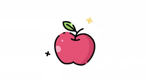 Animated Decorative Apple Icon with Outlines and Sparkles