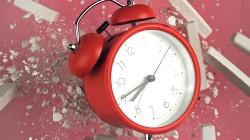 Alarm Clock and School Crayons Fly Up on a Black Background Filmed on a Highspeed Camera at 1000 Fps