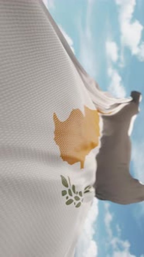 Realistic 3D Flag of Cyprus Waving in Blue Sky