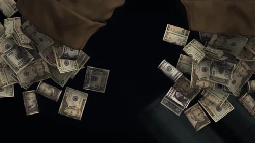 Flying Dollar Bills From Money Bag Background 4K