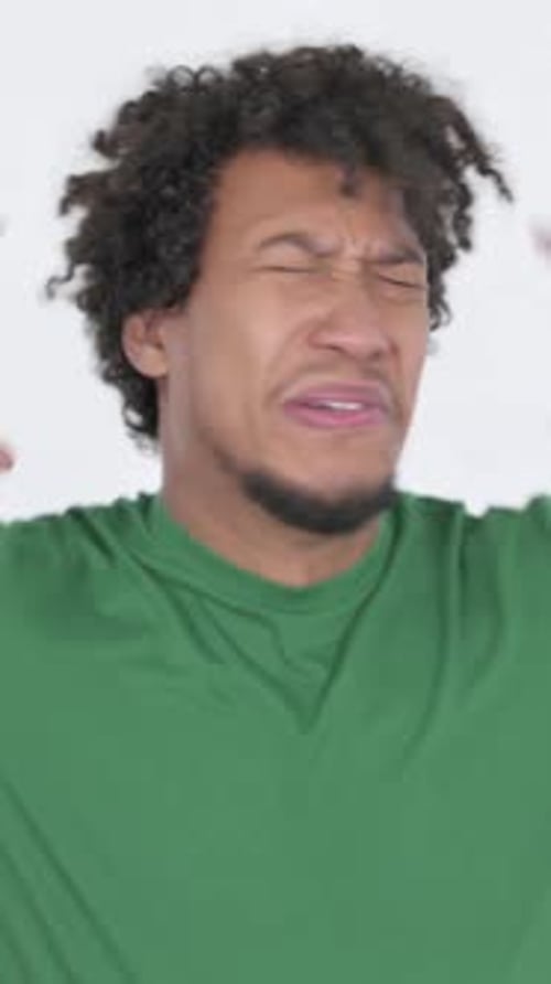 Frustrated Man Yelling in Distress on White Background