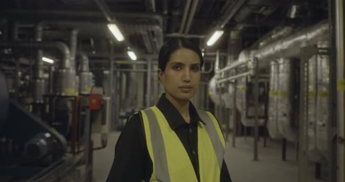 Portrait of female engineer working in an industrial plant room