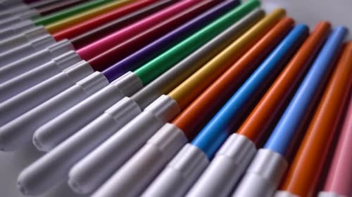 Colorful Markers in a Row, Close Up