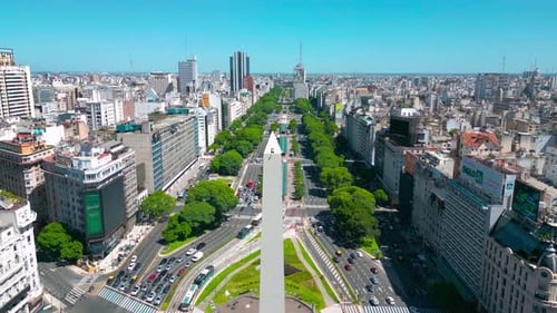 Vue aérienne de la ville de Buenos Aires avec l'obélisque et l'avenue 9 De Julio, Buenos Aires, Argentine