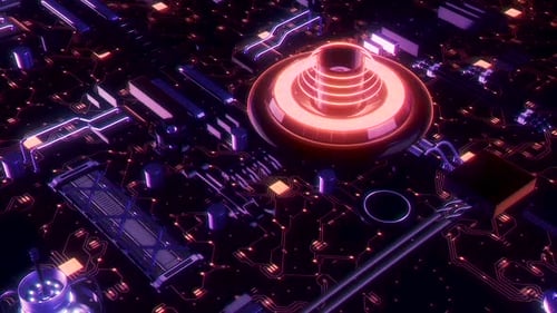 Beautiful 3d animation of the motherboard with light signals