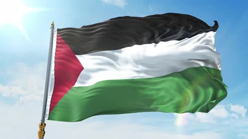 Realistic Waving Palestinian Flag Animation in Sunlight