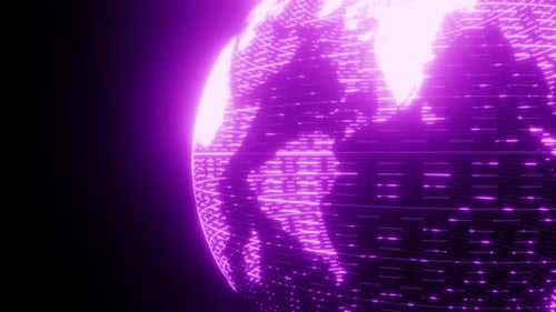 Purple Earth Planet Hologramm For News Vj Loop Background 4K