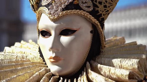 Venetian Masked Figure at Carnival Celebration, Close Up