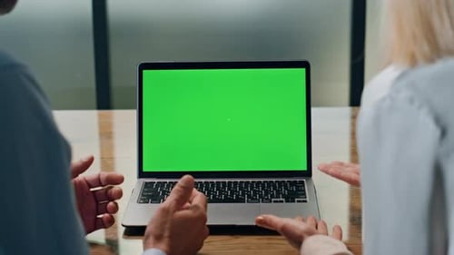 Coworkers Hands Gesturing Green Screen Computer Office