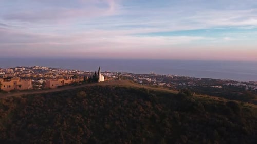Residential Buildings on a Hilltop with Mediterranean Architecture Style Captured at Twilight