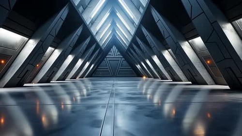 Futuristic corridor with triangular architecture