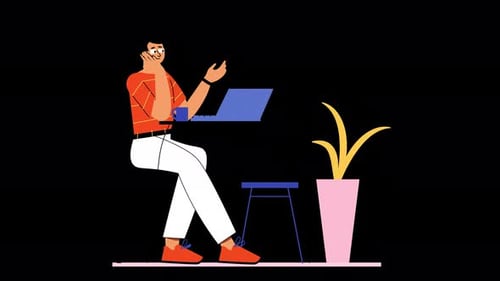 Pessoa trabalhando em laptop com planta em estilo moderno