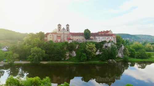 Aerial View of Benedictine Abbey in Tyniec Poland at Dawn