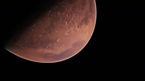 Red Planet Mars Rotating in Deep Space