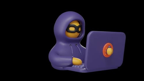 Icône 3D Hacker d'un concept de cybersécurité en boucle alpha