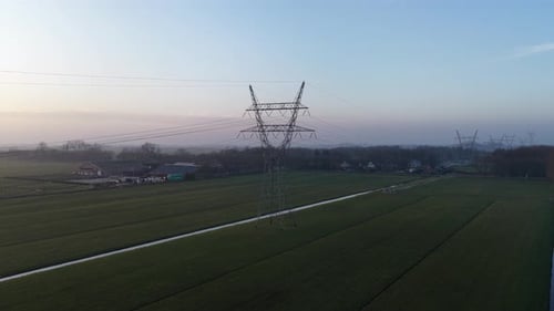 High Voltage Power Grid Infrastructure Netherlands Aerial
