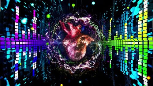 Beating Anatomical Heart with Neon Audio Visualizer in Digital Tunnel