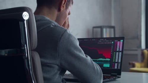 Adult Looking at Stock Market Drop on Laptop
