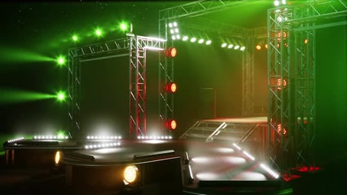 Animated Stage with Dynamic Spotlights and Truss Structure for Events