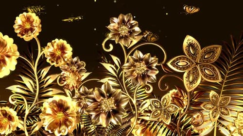 Luxury Golden Floral Animation with Butterflies Loop