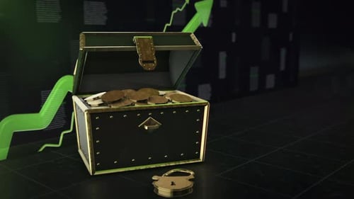 Gold Treasure Chest with Falling Stock Market Arrow 4K