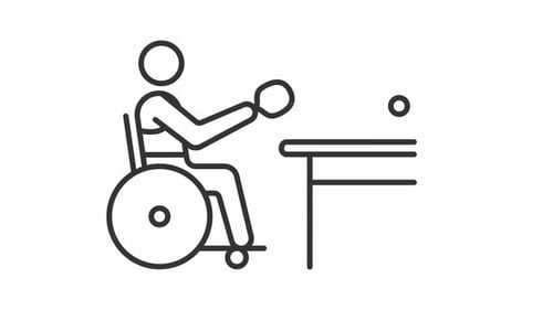 Thin line black animation of wheelchair table tennis icon