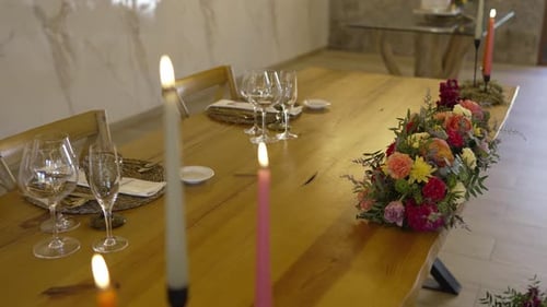 Elegant Wedding Reception Table Setting with Flowers