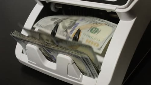 Counting Hundred Dollar Bills Cash Counting Machine Working with US Dollars Currency Money Counting