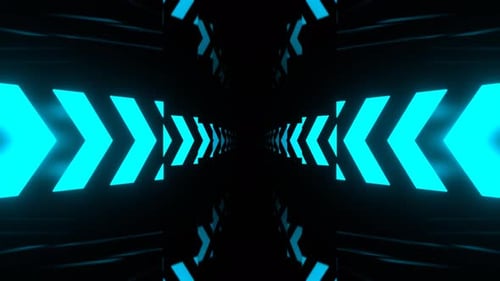 Cyan Elegant Hallway With Neon Arrows Background Vj Loop I 4K
