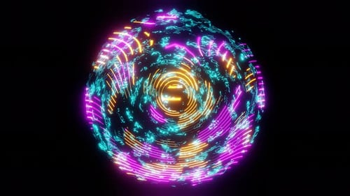 Modernes 3D-Bewegungs-Rendern einer abstrakten Kugel aus Neonfarbe Kurve Linien Formen