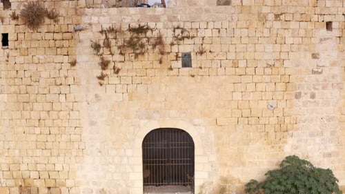 Aerial view over migdal tzedek fortress national reserve, Israel