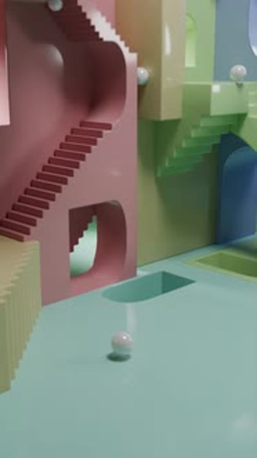 Slide Balls, escaliers, boucle, animation 3D