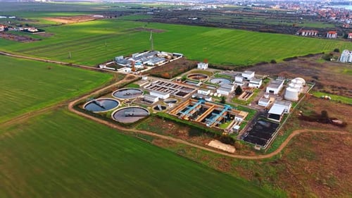 Sewage reservoirs in the modern water treatment plant.