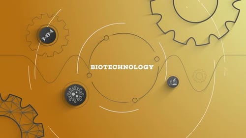 Modern Biotechnology Concept with Animated Science Icons and Gears