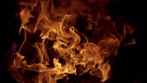 Intense Fire Flames Close-Up on Black Background