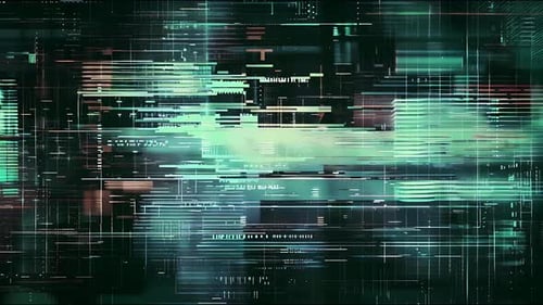 Abstract digital glitch background with data distortion, signal interference and cyan scan lines