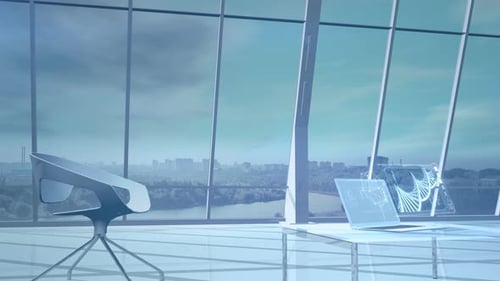 Futuristic Holographic Display with Animated DNA and Scientific Data