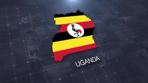 Uganda Country Map Flag Reveal Animation on Digital Grid