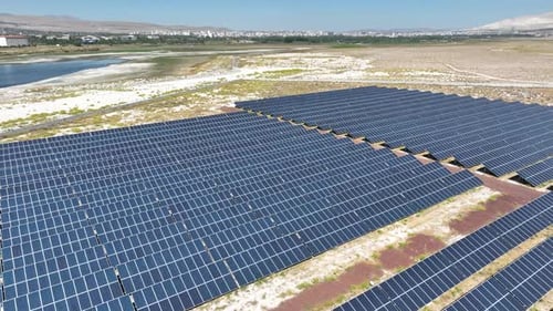 Aerial View of a Large Solar Panel Field