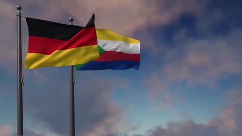 Comoros Flag Waving Along With The National Flag Of The Germany - 2K