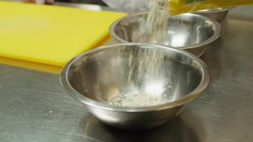 Professional Restaurant Kitchen White Rice in Metalic Bowl Closeup Healthy Food Vegan Vegetarian