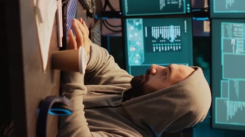 Vertical Video Hacker Programmer Coding System Late at Night