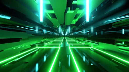 Cyan And Green Laser Show In Infinite Abstract Space Background Vj Loop In 4K