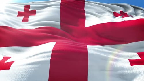 Realistic Waving Georgian Flag with Red Crosses